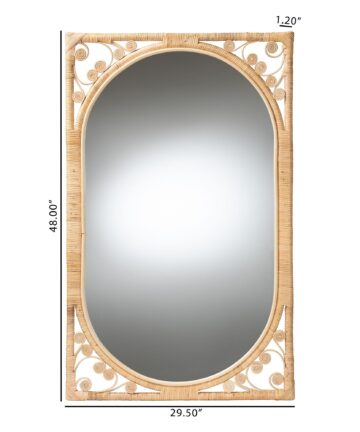 Isley Modern Bohemian Natural Brown Rattan Accent Wall Mirror-Natural