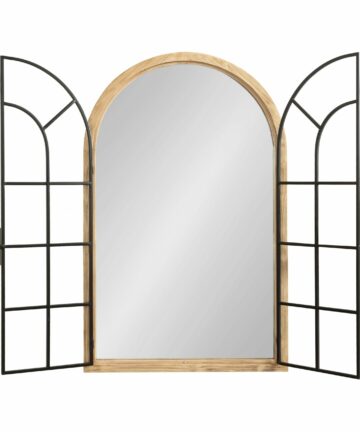 Kate and Laurel Boldmere Wood/Metal Arch Windowpane Mirror - 26x42-26x42 - Natural