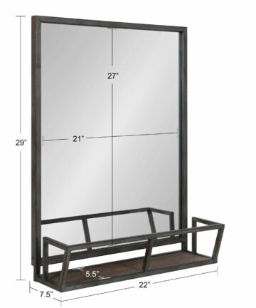 Kate and Laurel Jackson Rustic Black Metal Organizer Mirror With Shelf - 22x29-Solid Black