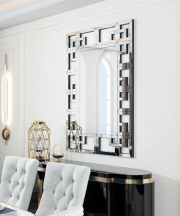 Large Elegant Geometric Border Beveled Decorative Wall Mirror for Home - 40in.Wx28in.H-40in.Wx28in.H