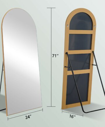 Arched Floor Mirror With Stand,Wood Frame Full Length Mirror,Wall-Mounted Mirror-71"×24" - Black