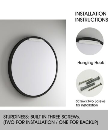 Matte Black Round Bathroom Mirror 30inch, Circle Framed Vanity Mirror for Wall - 30"L x 30"W-Black