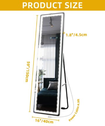 Moasis Free-standing or Wall-Mounted Rectangle Full-length LED-Lit Mirror-63"x20"