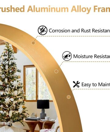 Modern Glam Arched-Top Full Length Floor Mirror Wood Frame with Stand-65"x22" - Gold