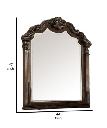 Modern Mirror with Crown Top Frame and Molded Details, Brown-Brown