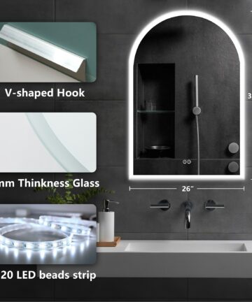 Modern Smart LED Bathroom Fog-free Vanity Arched Mirror-38x26