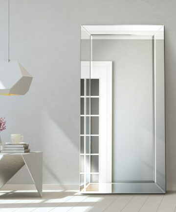 Moderno Beveled Leaner Wall Mirror, Bathroom,Bedroom,Living Room,Ready to Hang - Clear-Clear