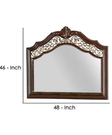 Molded Wooden Frame Mirror with Ornate Detailing, Brown By Casagear Home-Brown