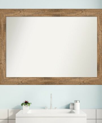 Non-Beveled Wood Bathroom Wall Mirror - Owl Brown Frame-24 x 30 in - Owl Brown