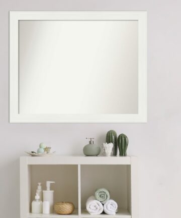 Non-Beveled Bathroom Wall Mirror - Vanity White Narrow Frame-21 x 27 in - Vanity White Narrow