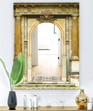 Porch & Den 'Old Wooden Paris Door' Brown Paris Printed Mirror-23.7in.x31.5in.