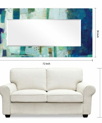 Frameless Beveled Wall Mirror with Blue Printed Edges - 36" x 72"-36" x 72"