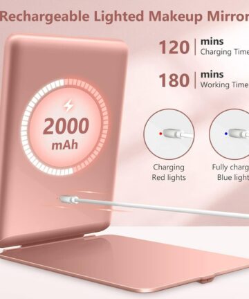 Rechargeable Makeup Mirror Vanity Mirror with 80LEDs, 3 Color Lighting, 2000mAh Battery, Portable Slim Lighted Makeup Mirror-White