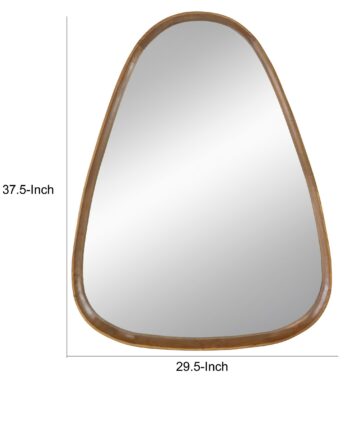 Roe 37 Inch Accent Wall Mirror, Brown Curved Pine Wood Frame, Minimalistic-Brown