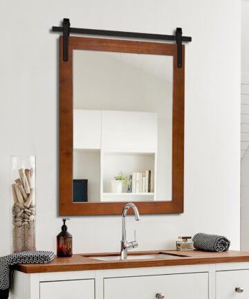 Rustic Farmhouse Mirror Vanity Mirror Solid Wood Frame with Metal Barn Style Mirror-40 * 26 Inches - White