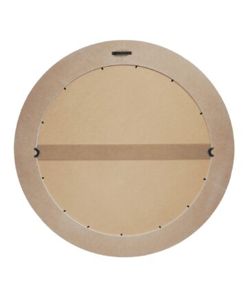 Rustic Whitewashed Wood Framed Round Wall Mirror With Inlaid Rope-White