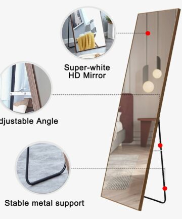 Solid Wood Frame Full length Mirror 65"*23"-Grey