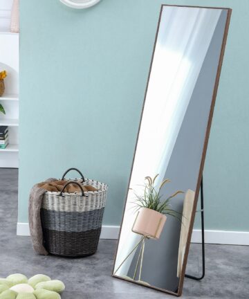 Solid Wood Frame Full-length Mirror Wall Mounted-Brown - 17
