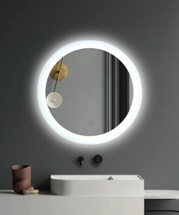 ExBrite 24 Inch Round Led Lighted Bathroom Mirror, Dimmable Anti-fog Wall Mounted Defogger Backlit Makeup Mirror Touch Switch-24''x24''