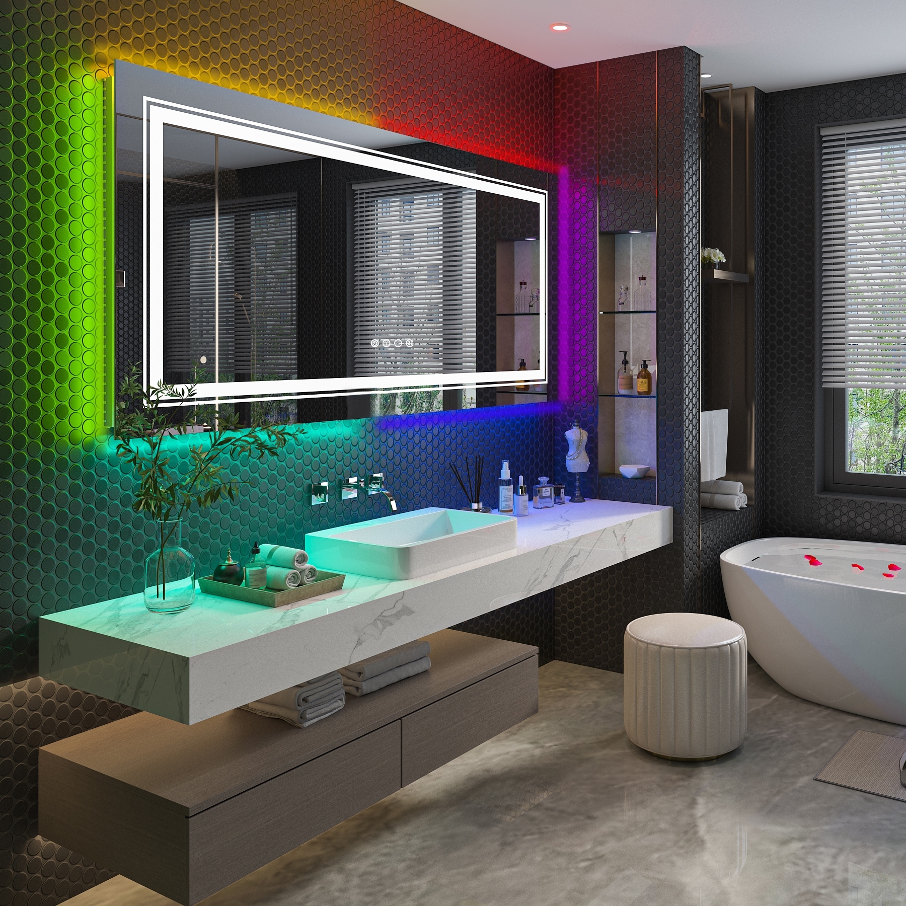 Wall Bathroom Mirror Frameless 8 Color RGB Backlit 3 Front Lighted for Small Medium Extra Large Oversized Mirrors-24 in.W x 24 in.H - Round - Image 2