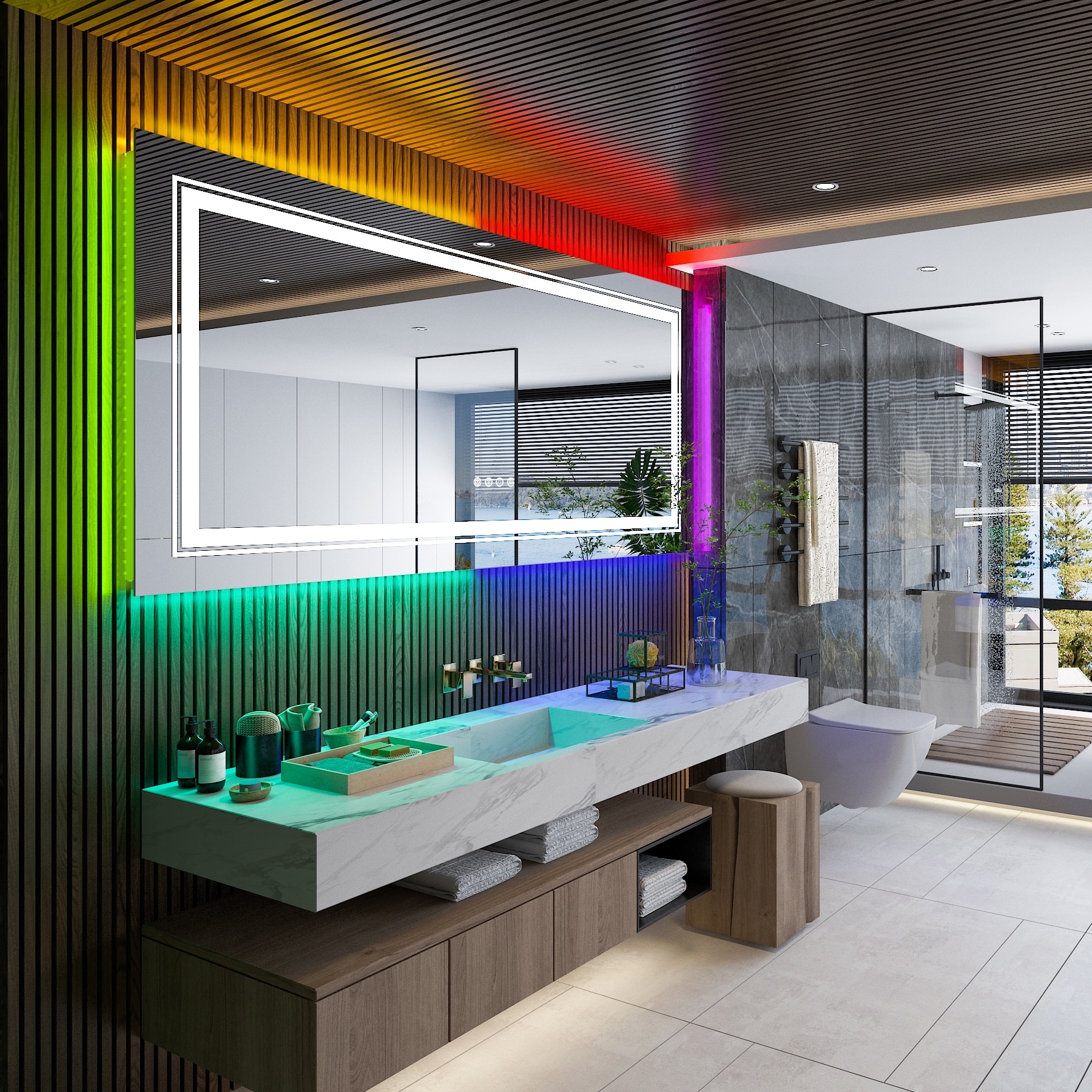 Wall Bathroom Mirror Frameless 8 Color RGB Backlit 3 Front Lighted for Small Medium Extra Large Oversized Mirrors-24 in.W x 24 in.H - Round - Image 19