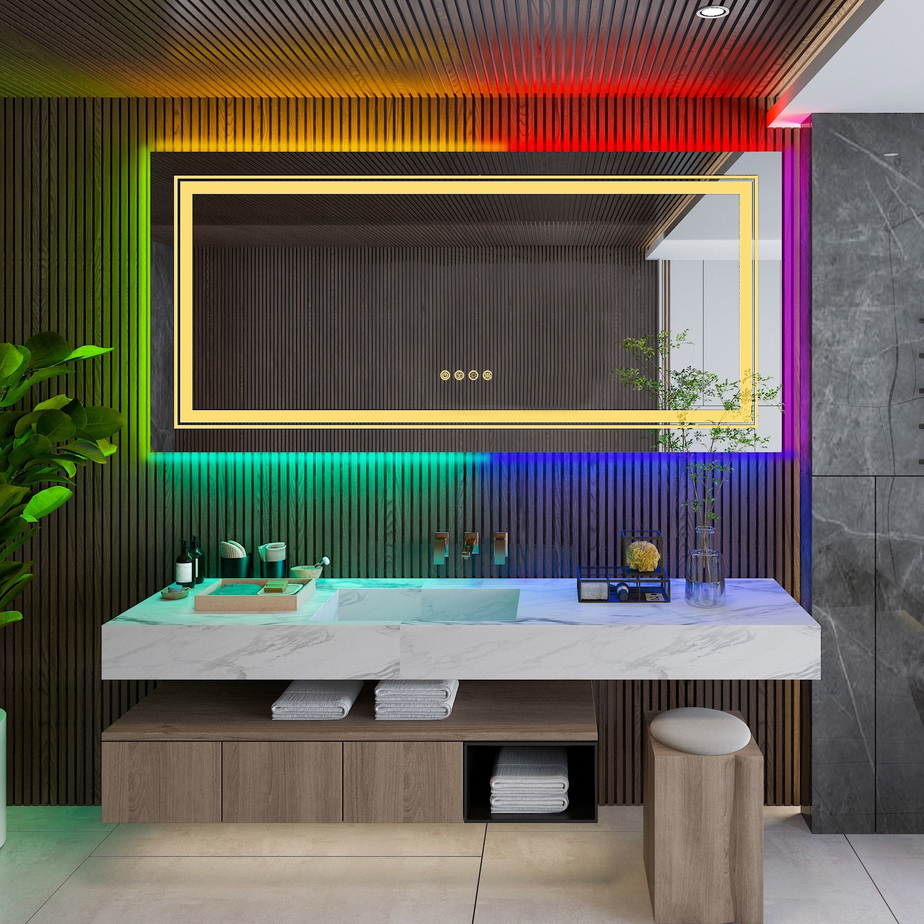 Wall Bathroom Mirror Frameless 8 Color RGB Backlit 3 Front Lighted for Small Medium Extra Large Oversized Mirrors-24 in.W x 24 in.H - Round - Image 3