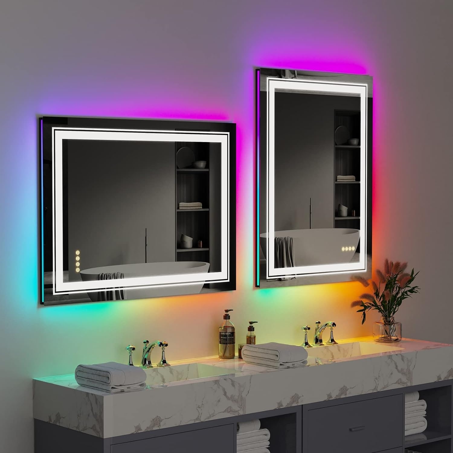 Wall Bathroom Mirror Frameless 8 Color RGB Backlit 3 Front Lighted for Small Medium Extra Large Oversized Mirrors-24 in.W x 24 in.H - Round - Image 21