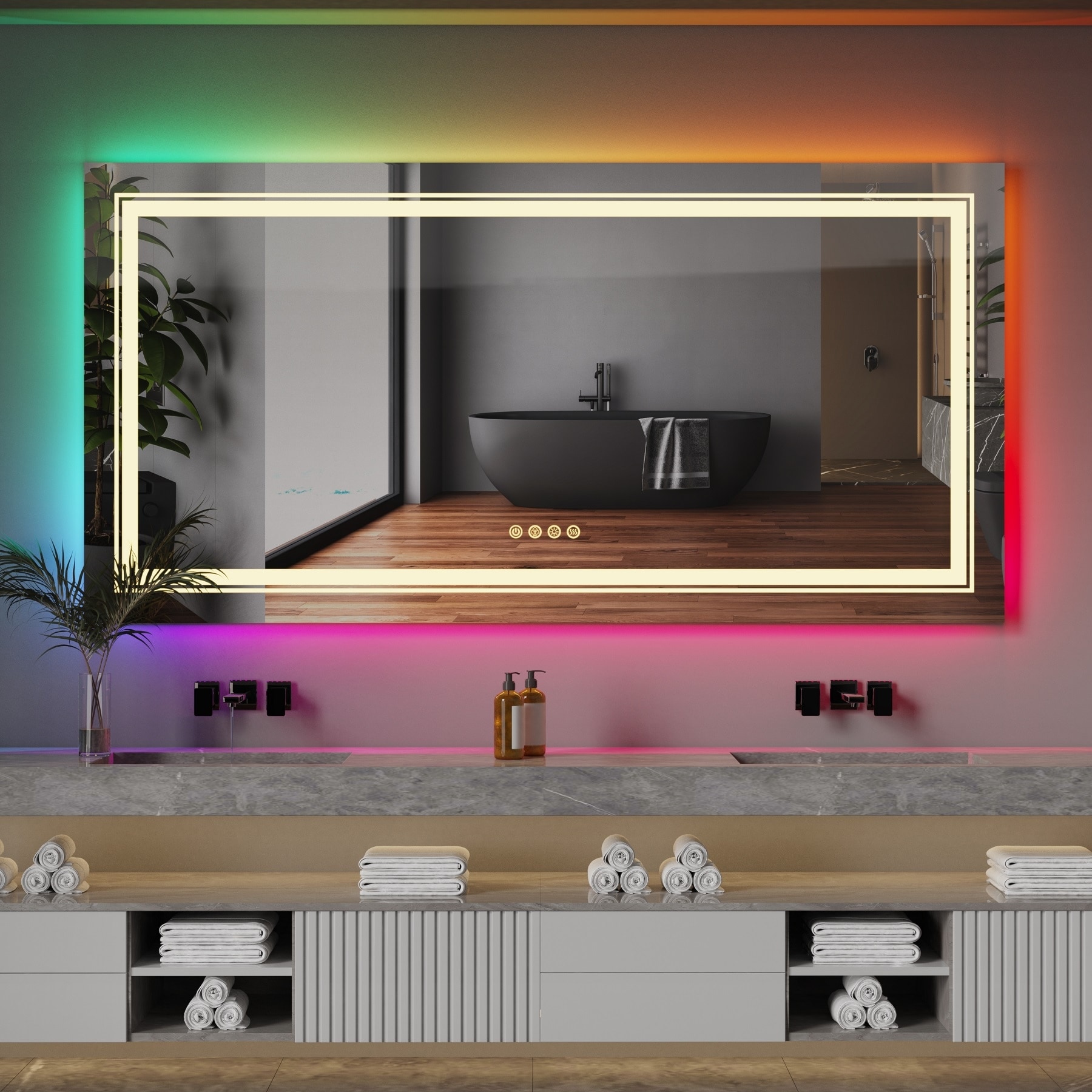 Wall Bathroom Mirror Frameless 8 Color RGB Backlit 3 Front Lighted for Small Medium Extra Large Oversized Mirrors-24 in.W x 24 in.H - Round - Image 24