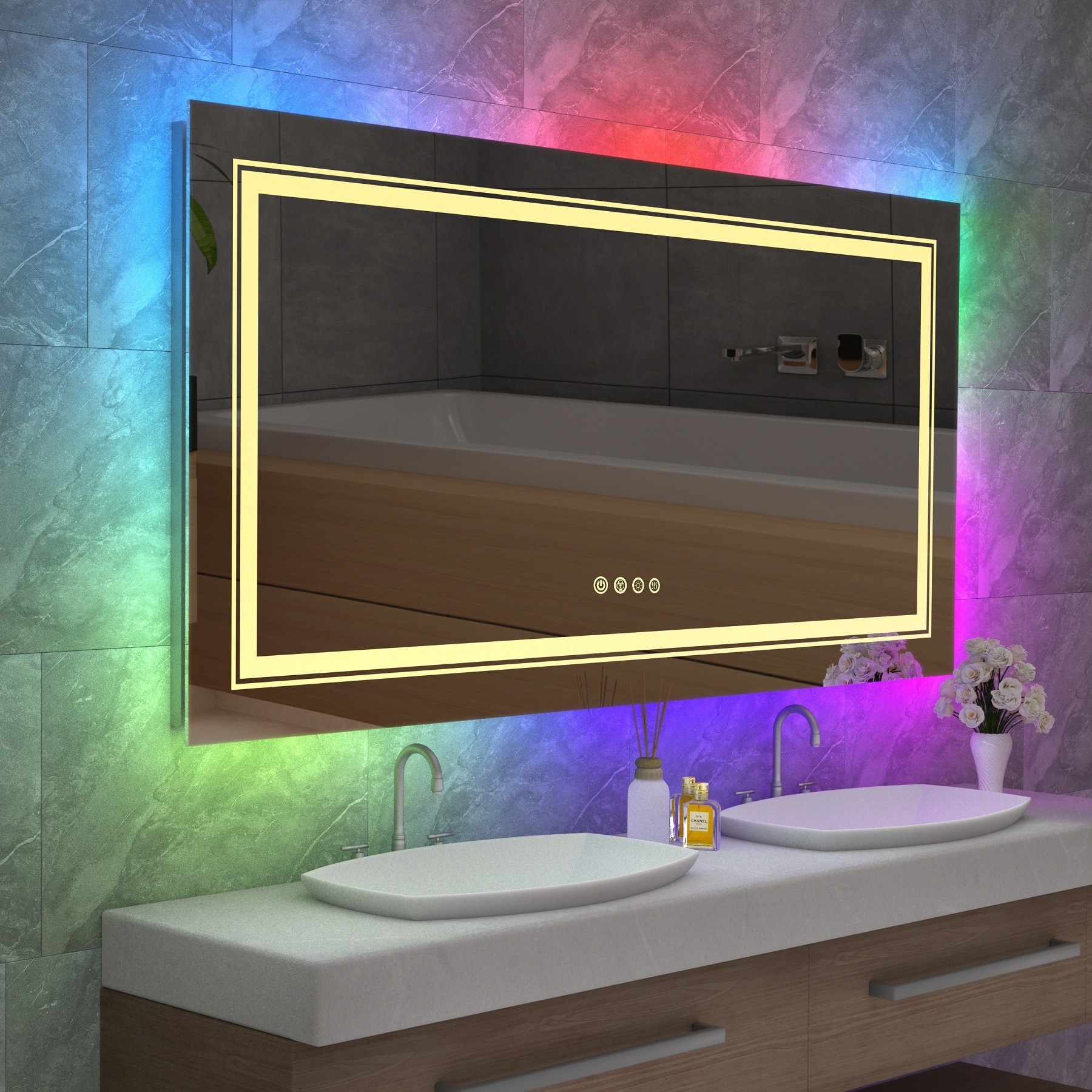 Wall Bathroom Mirror Frameless 8 Color RGB Backlit 3 Front Lighted for Small Medium Extra Large Oversized Mirrors-24 in.W x 24 in.H - Round - Image 25