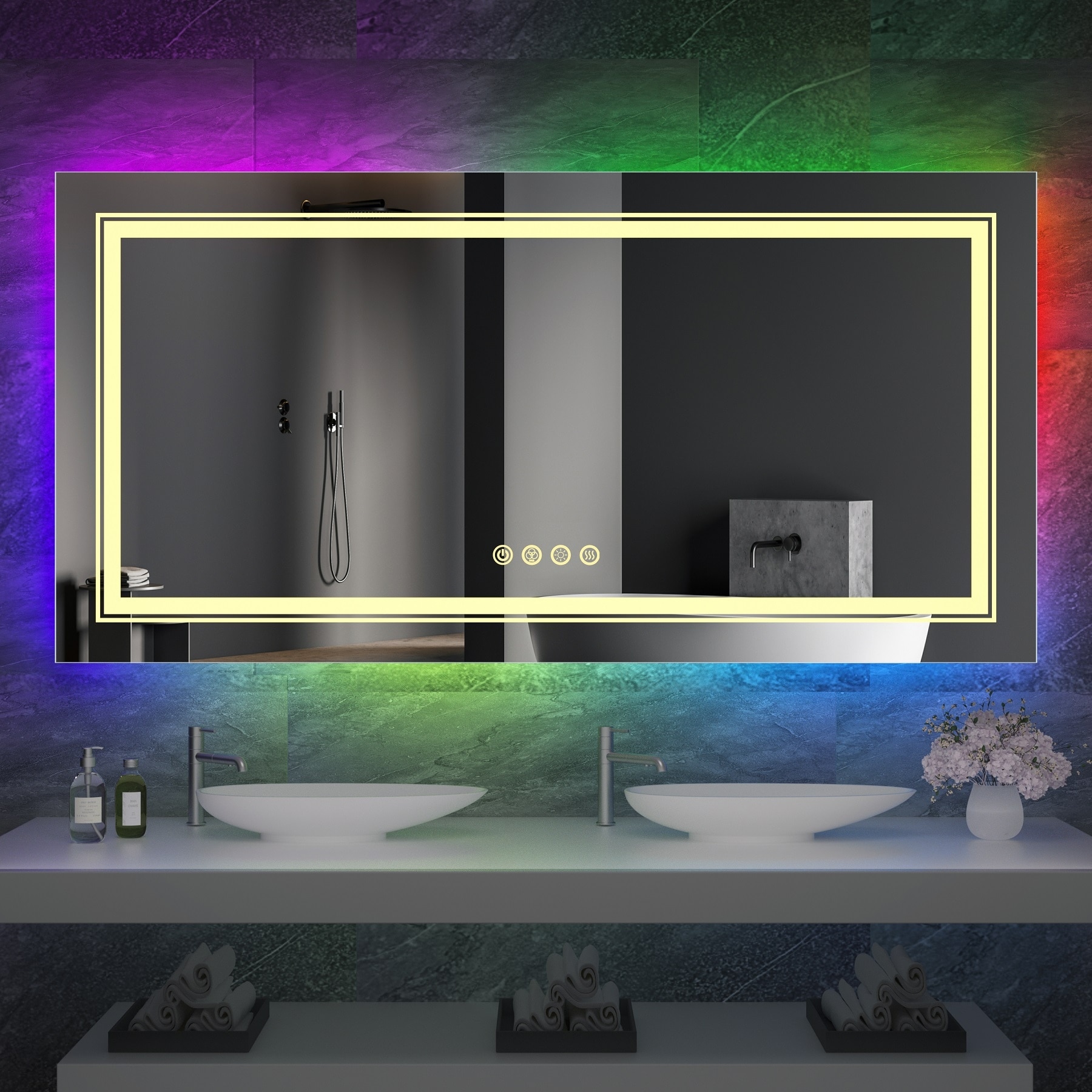 Wall Bathroom Mirror Frameless 8 Color RGB Backlit 3 Front Lighted for Small Medium Extra Large Oversized Mirrors-24 in.W x 24 in.H - Round - Image 26