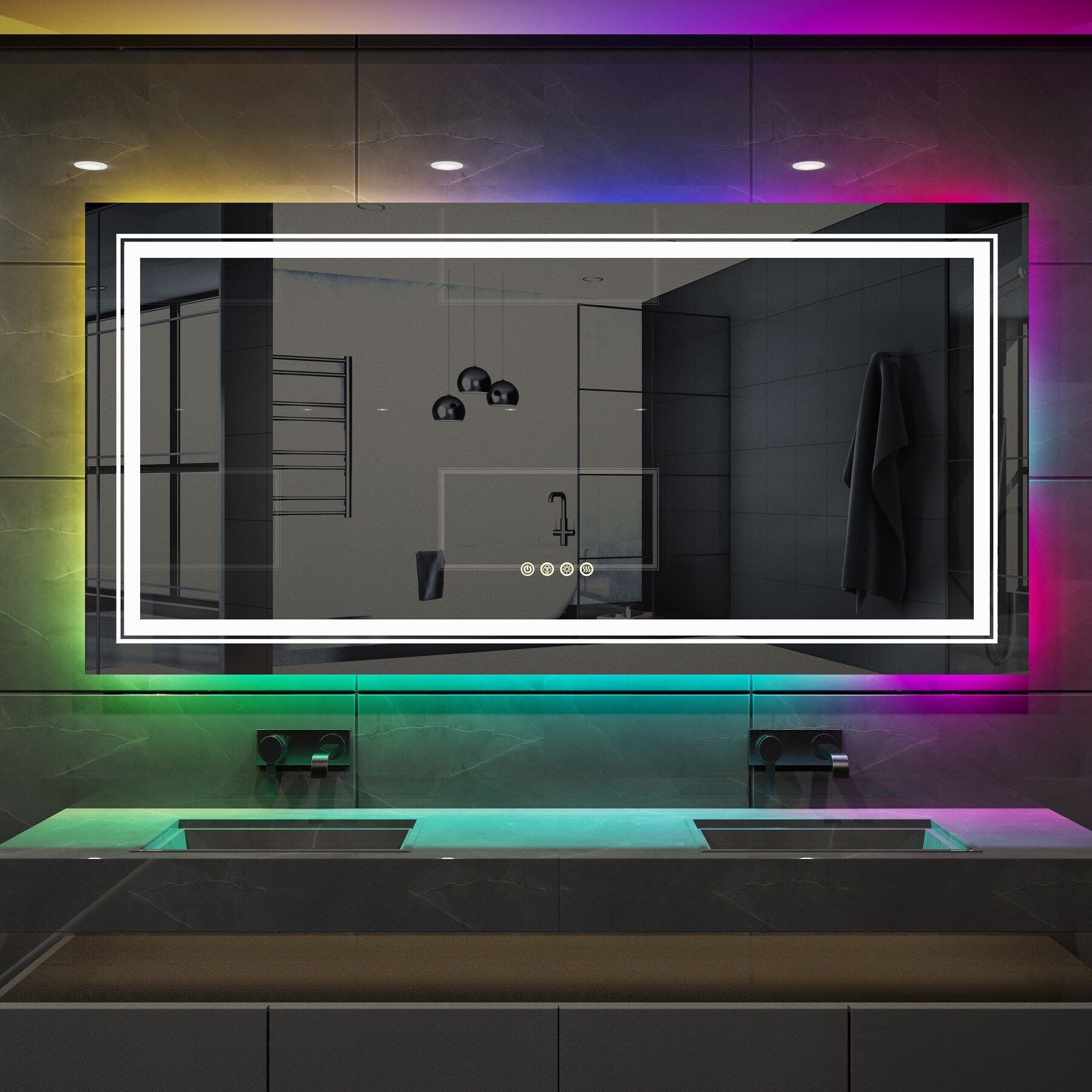 Wall Bathroom Mirror Frameless 8 Color RGB Backlit 3 Front Lighted for Small Medium Extra Large Oversized Mirrors-24 in.W x 24 in.H - Round - Image 27