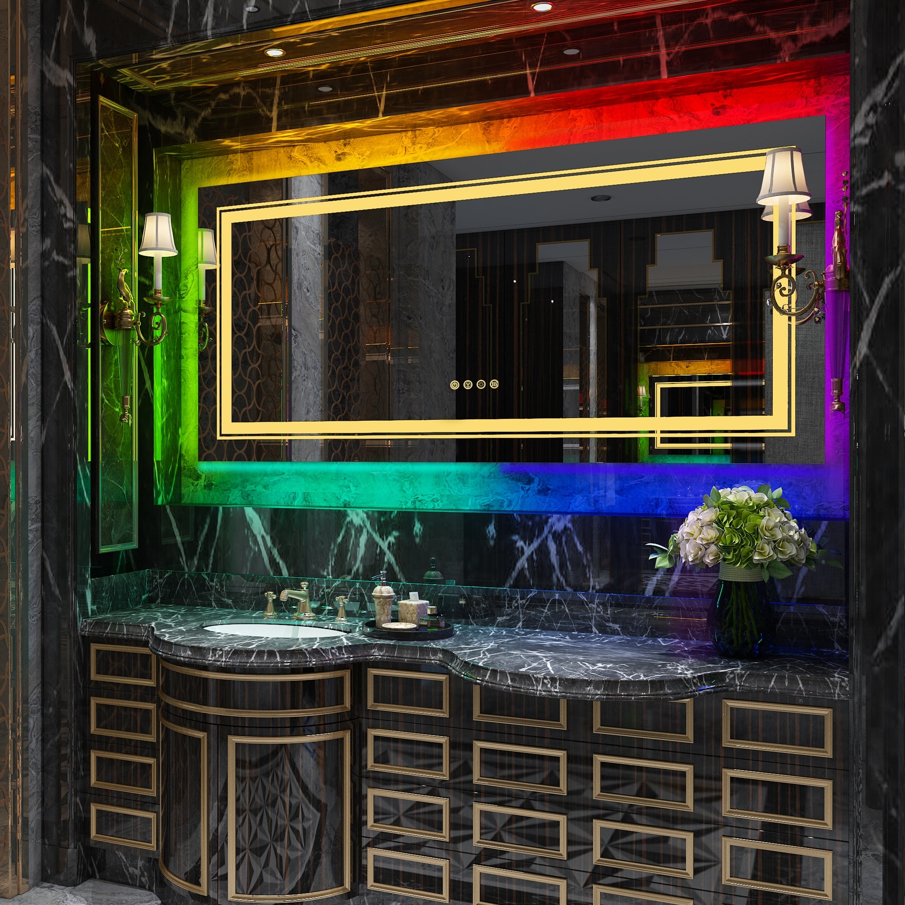 Wall Bathroom Mirror Frameless 8 Color RGB Backlit 3 Front Lighted for Small Medium Extra Large Oversized Mirrors-24 in.W x 24 in.H - Round - Image 28