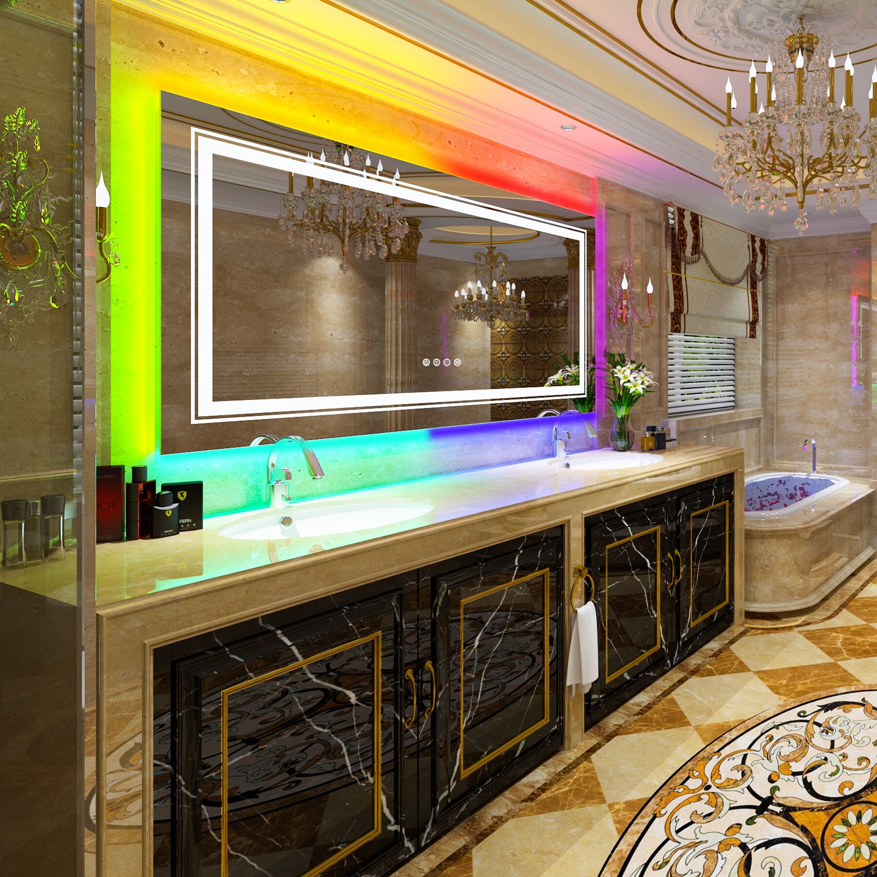 Wall Bathroom Mirror Frameless 8 Color RGB Backlit 3 Front Lighted for Small Medium Extra Large Oversized Mirrors-24 in.W x 24 in.H - Round - Image 29