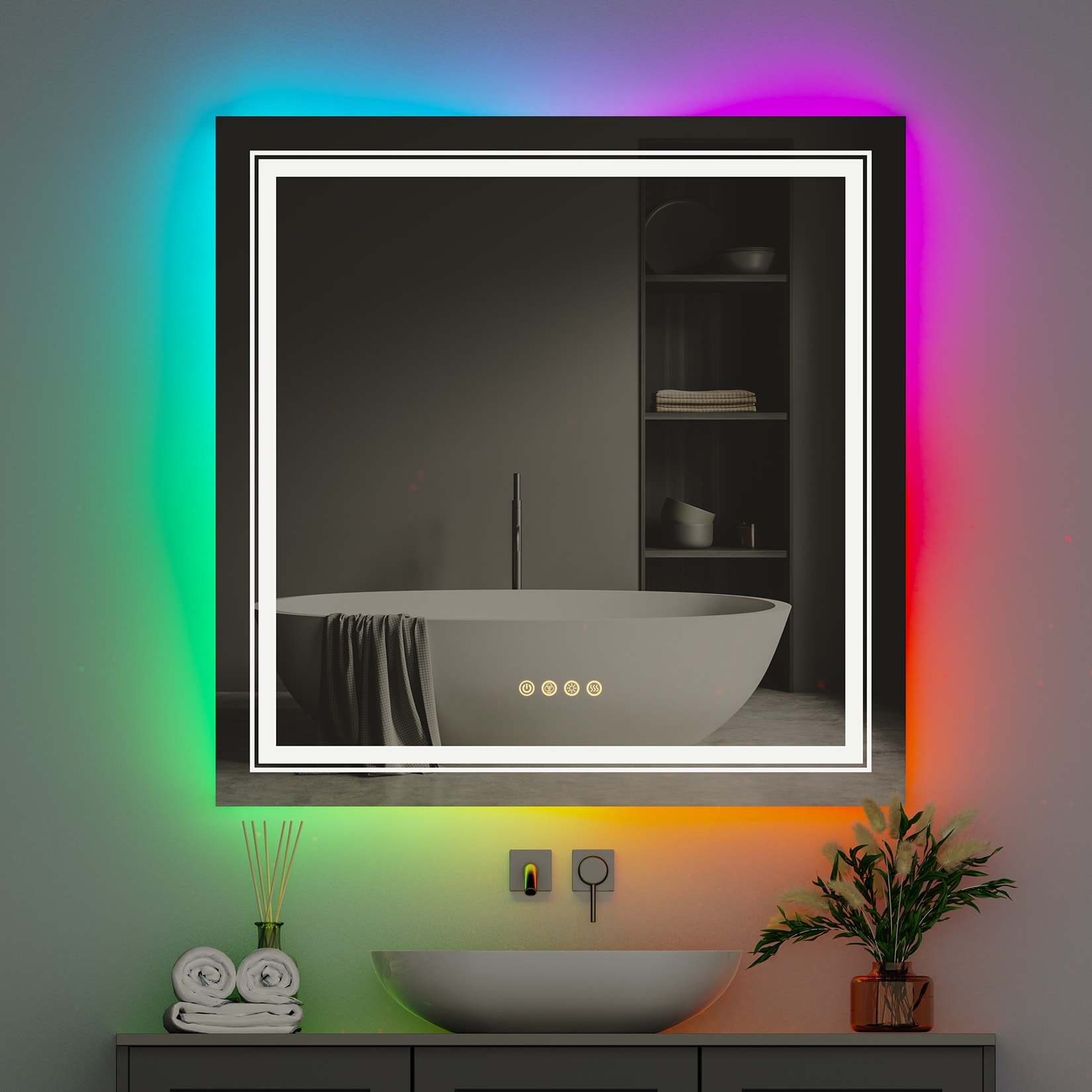 Wall Bathroom Mirror Frameless 8 Color RGB Backlit 3 Front Lighted for Small Medium Extra Large Oversized Mirrors-24 in.W x 24 in.H - Round - Image 30