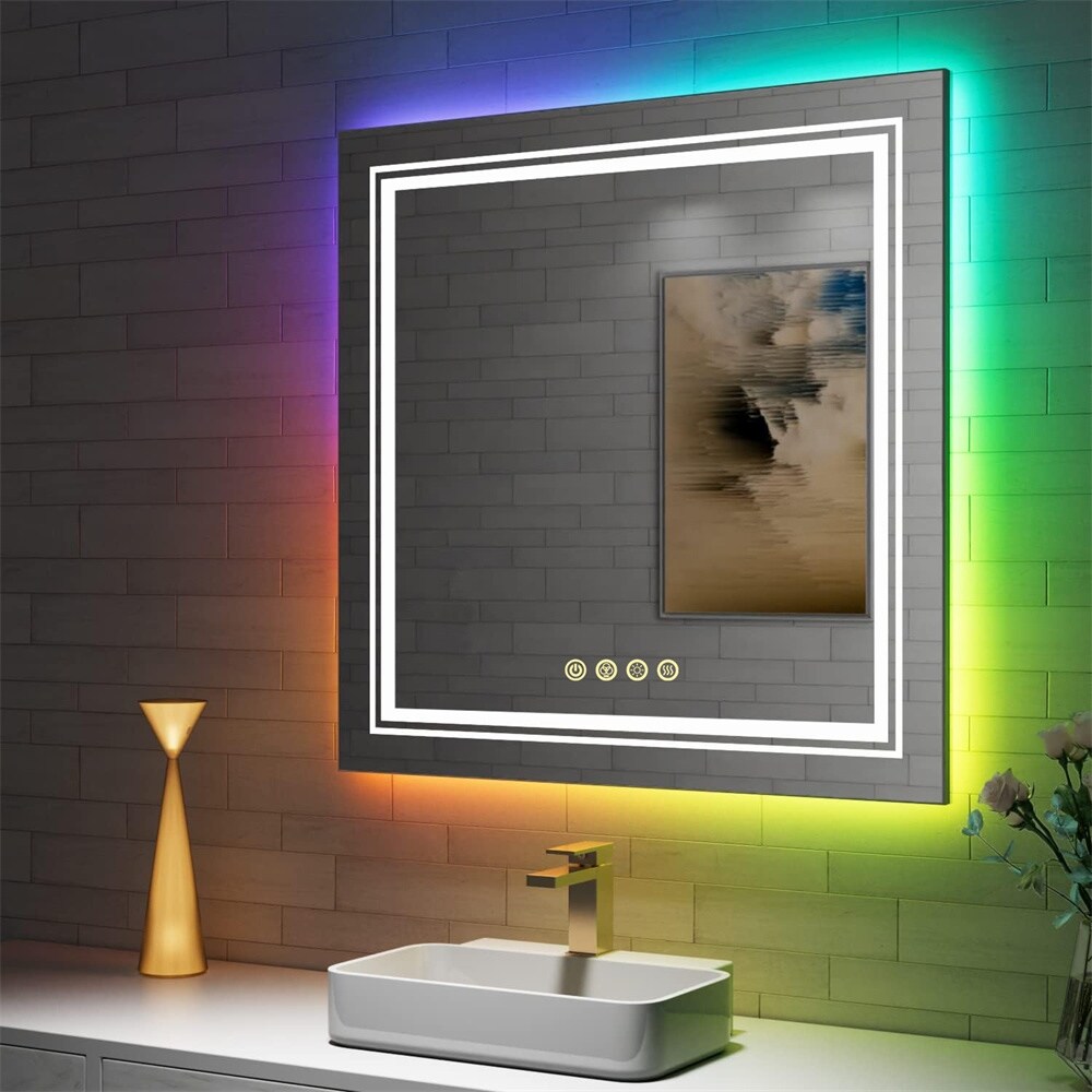 Wall Bathroom Mirror Frameless 8 Color RGB Backlit 3 Front Lighted for Small Medium Extra Large Oversized Mirrors-24 in.W x 24 in.H - Round - Image 31