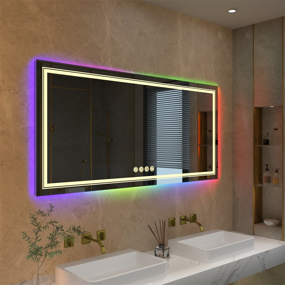 Wall Bathroom Mirror Frameless 8 Color RGB Backlit 3 Front Lighted for Small Medium Extra Large Oversized Mirrors-24 in.W x 24 in.H - Round - Image 32