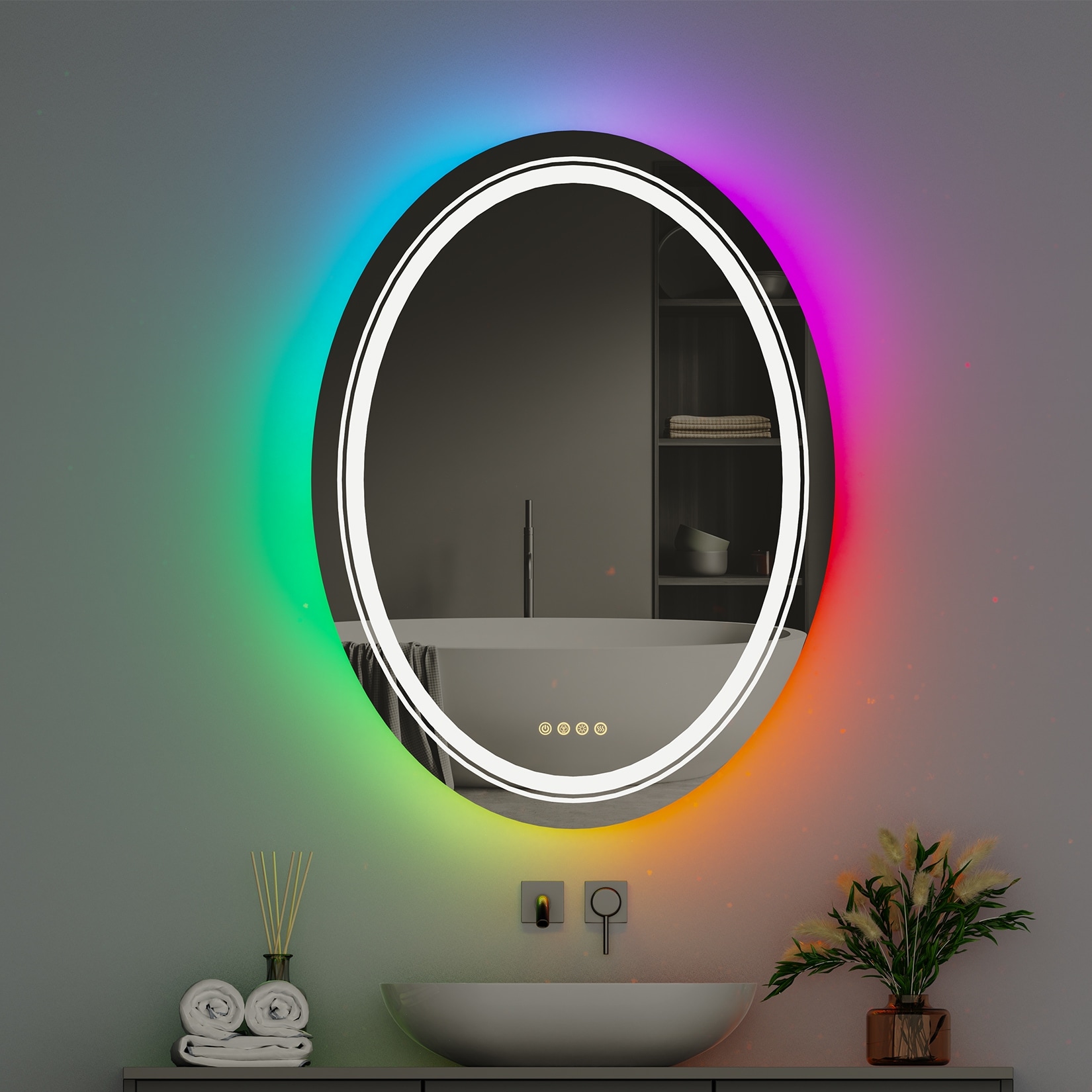 Wall Bathroom Mirror Frameless 8 Color RGB Backlit 3 Front Lighted for Small Medium Extra Large Oversized Mirrors-24 in.W x 24 in.H - Round - Image 34