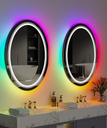 Wall Bathroom Mirror Frameless 8 Color RGB Backlit 3 Front Lighted for Small Medium Extra Large Oversized Mirrors-32 in.W x 24 in.H - Rectangular