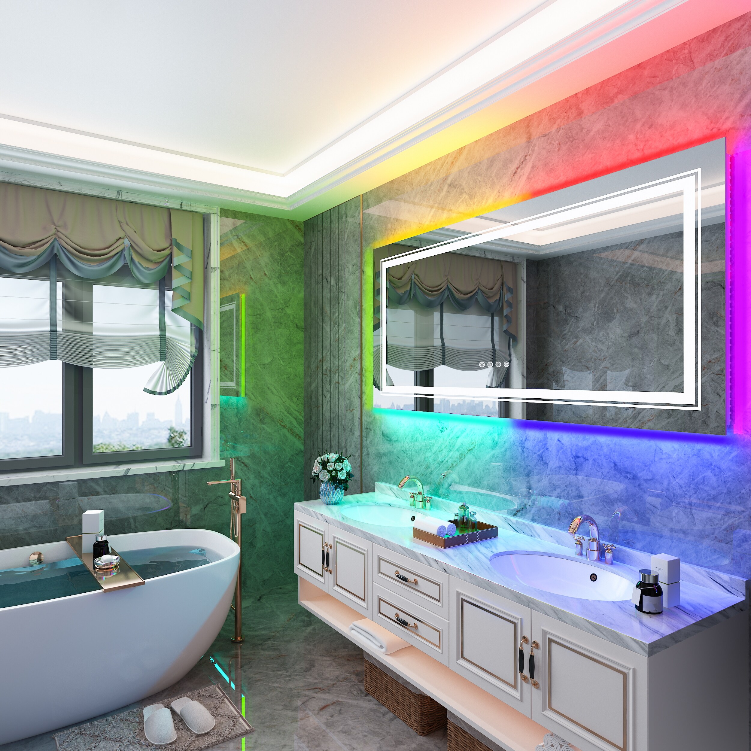 Wall Bathroom Mirror Frameless 8 Color RGB Backlit 3 Front Lighted for Small Medium Extra Large Oversized Mirrors-24 in.W x 24 in.H - Round - Image 5