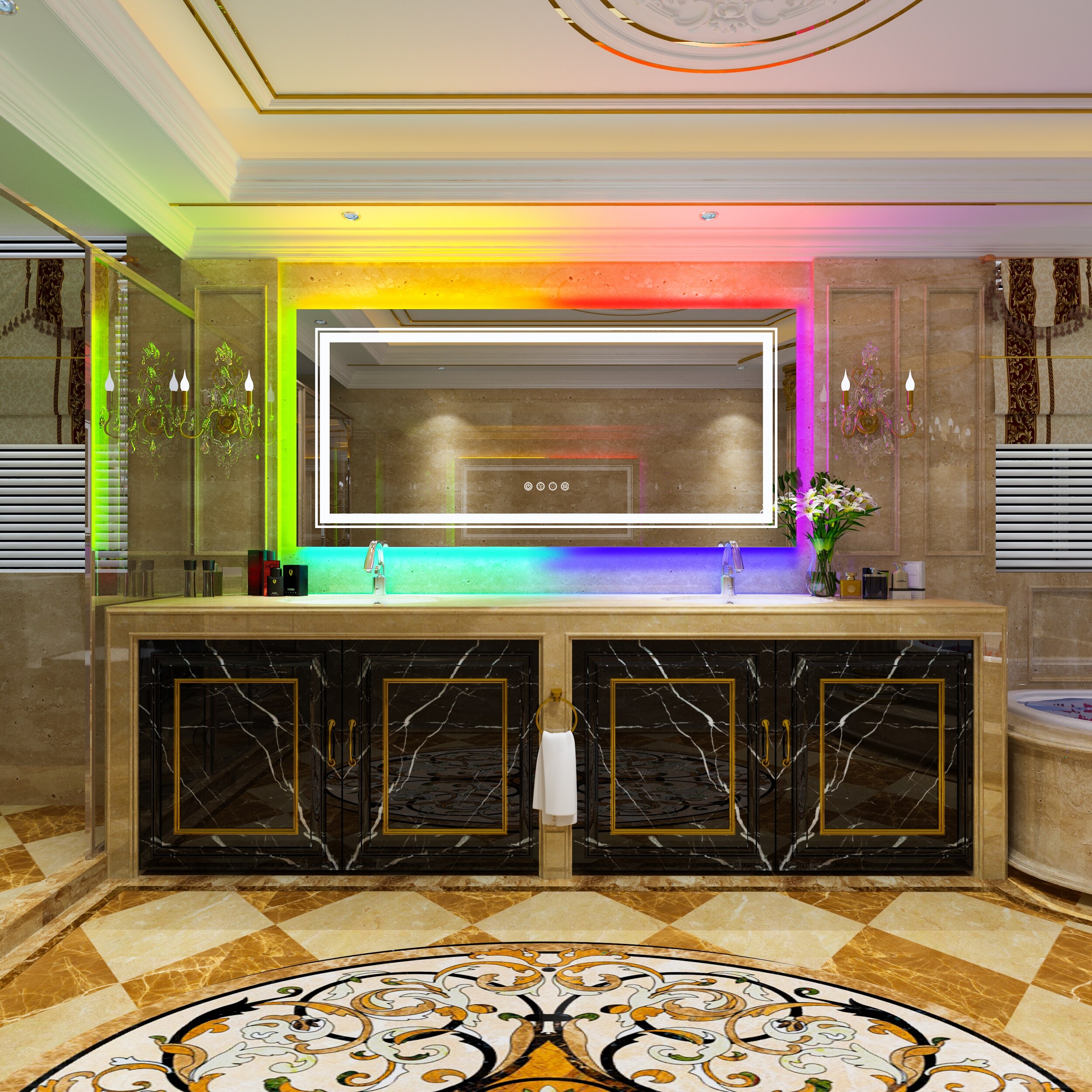 Wall Bathroom Mirror Frameless 8 Color RGB Backlit 3 Front Lighted for Small Medium Extra Large Oversized Mirrors-24 in.W x 24 in.H - Round - Image 6