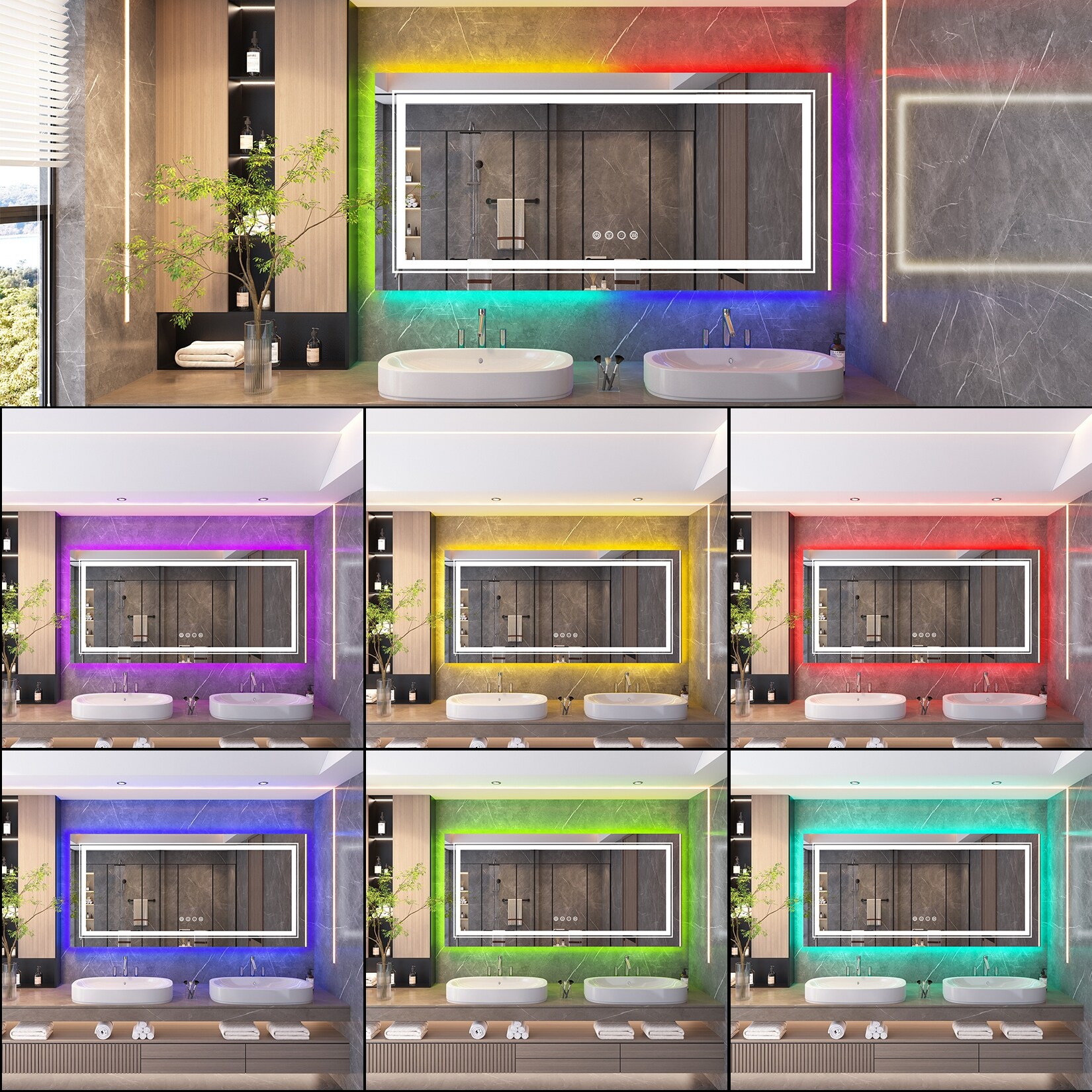 Wall Bathroom Mirror Frameless 8 Color RGB Backlit 3 Front Lighted for Small Medium Extra Large Oversized Mirrors-24 in.W x 24 in.H - Round - Image 8