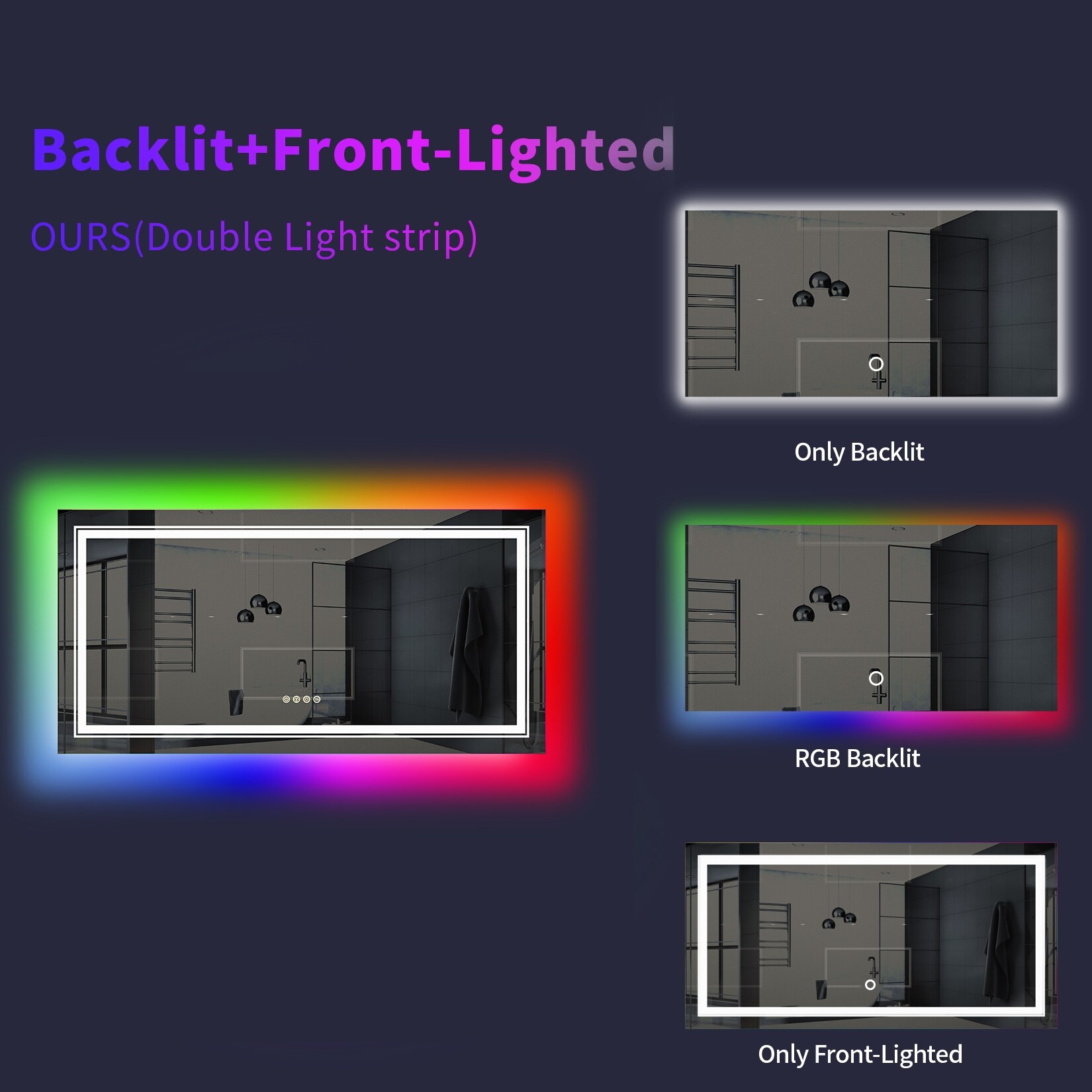 Wall Bathroom Mirror Frameless 8 Color RGB Backlit 3 Front Lighted for Small Medium Extra Large Oversized Mirrors-24 in.W x 24 in.H - Round - Image 10
