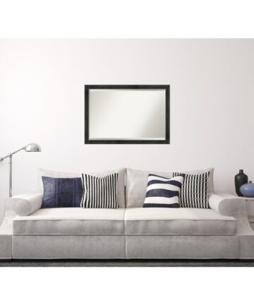 Beveled Wood Wall Mirror - Rustic Pine Black Narrow Frame-Outer Size: 43 x 33 in