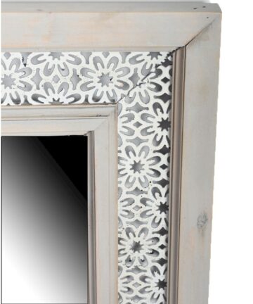 White and Grey Washed Wood Wall Mirror-White