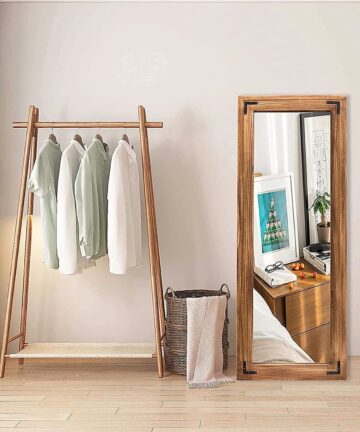Farmhouse Rustic Wooden Framed Full Length Floor Mirror - 65"x24"-White