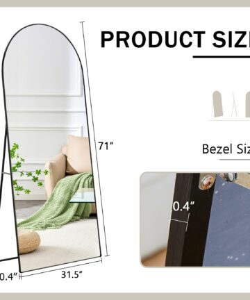 full-length rearview mirror,Aluminum alloy metal frame arched wall makeup mirror,floor standing mirror with bracket,71"* 31"-Transparent