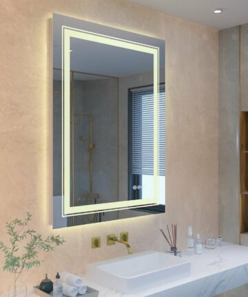 Large Rectangular Frameless Anti-Fog LED Wall Bathroom Vanity Mirror - 32'' x 24''-Silver