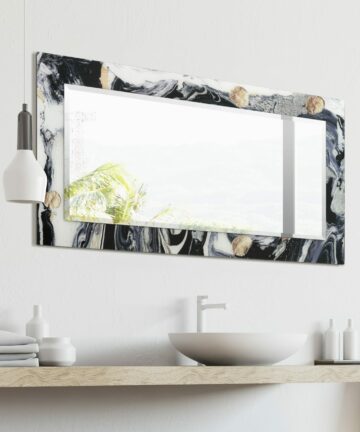 Ebony & Ivory Rectangular Beveled Mirror on Free Floating Printed Tempered Art Glass - Clear - 54" x 28"-54" x 28" - Clear