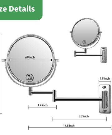 8 in. Small Round 7X HD Magnifying Double Sided Telescopic Bathroom Makeup Mirror in Chrome Finish-Silver