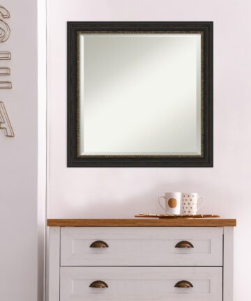 Beveled Bathroom Wall Mirror - Accent Bronze Narrow Frame-Outer Size: 32 x 26 in